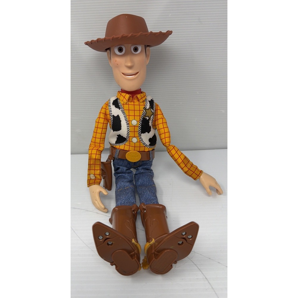 Disney Pixar Thinkway Toy Story Woody Pull String Doll 15" Vintage  w Hat - Read